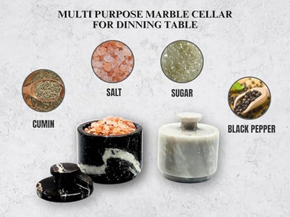 Premium Marble Salt Cellar with Lid 2 Pack | 3.5 oz Kitchen Storage Container | Elegant Cooking Salt Box | Spice Jar Keeper for Counter (White Black Zebra) - color: White Black Zebra
