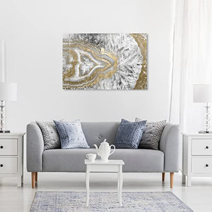 Oliver Gal Abstract Modern Canvas Wall Art Agate Geode Crystal Ready to Hang Home Decor 20.0 x 30.0 Gold and White Canvas Art for Living Room - size: 20"L x 30"W, style: Wrapped Canvas