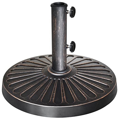 EliteShade USA 18" Patio Umbrella Base Stand, 30LBS Heavy Duty Cast Resin Rust-Free Outdoor Umbrella Holder with 2 Adjustable Knobs for Backyard, Deck, Lawn, Poolside Fits 1.5"-1.9" Poles, Bronze - color: Bronze