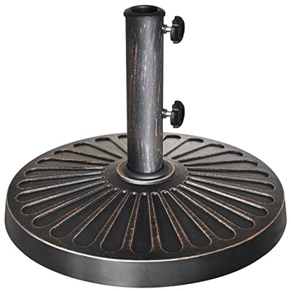 EliteShade USA 18" Patio Umbrella Base Stand, 30LBS Heavy Duty Cast Resin Rust-Free Outdoor Umbrella Holder with 2 Adjustable Knobs for Backyard, Deck, Lawn, Poolside Fits 1.5"-1.9" Poles, Bronze - color: Bronze