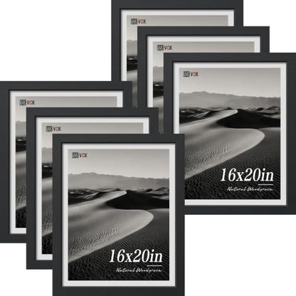 VCK 16x20 Picture Frames Black - 6 Pack, Wide Border Wood Poster Frame, Multi-Directional Display Family Photos, Office Prints, Studio/Gallery, Wall Hanging - color: Black, size: 16 x 20