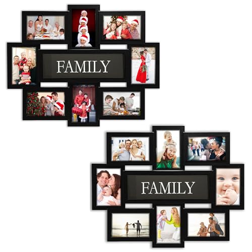 Jerry & Maggie 8 Opening Family Photo Frame 22×17, Family Picture Frame Selfie Gallery Collage Wall Hanging For 6×4 Photos 8 Pack, No-Assembly 3D Design Waterproof Memorial Keepsake, White/2 Pack - color: Black*2 Pack, size: Family/ Plain