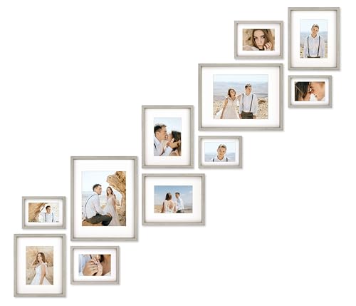 VELISTA 11 Piece Stair Picture Frame Set for Wall – Shadow Box Stairwell Gallery Wall Frame Set -Stairway Décor for Walls - Ladder Picture Frames 4x6, 5x7, and 8x10 in - Staircase Wall Décor (Gray) - color: Gray, size: Staircase Gallery Wall