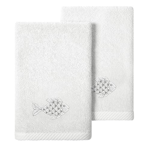 Treasure 2-Piece Fingertip Towel Set, Unique Fish Embroidery, 100% Turkish Cotton, Soft & Luxurious, Charming Touch, 2 Fingertip Towels, Silver - color: Silver, size: 2 Pcs Fingertip Towel