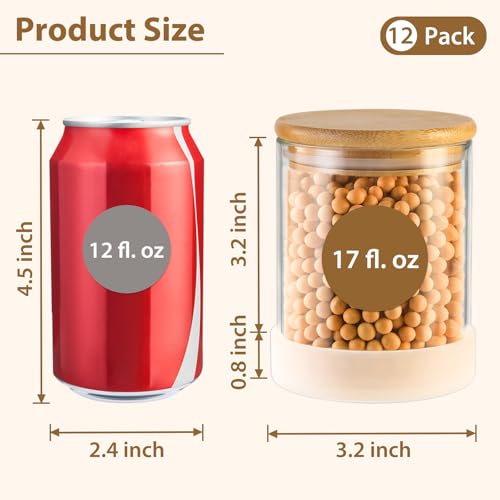 17oz Round Glass Storage Containers with Bamboo Lids – 12 Pack Small Airtight Clear Spice Jars for Pantry Organization, Kitchen Dry Food, Flour, Spice, Coffee Beans, Staples & Snacks - color: Round/17oz/12pcs