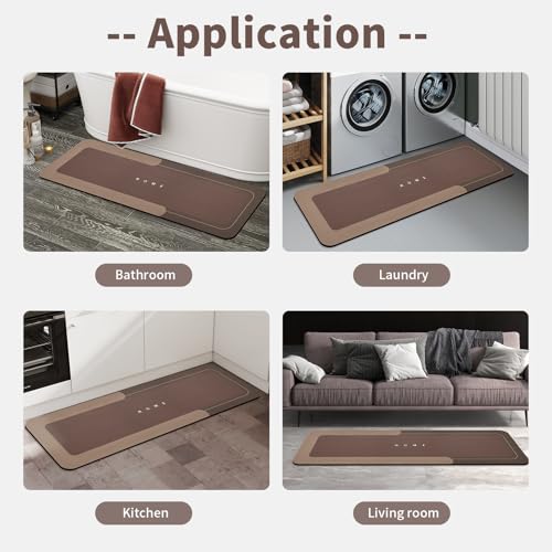 Housego Absorbent Bath Mat, Quick Dry Bath Rug, Non-Slip, 16.93x50 Inch, Brown - color: Brown, size: 1'5" x 4'2" (Rectangular)