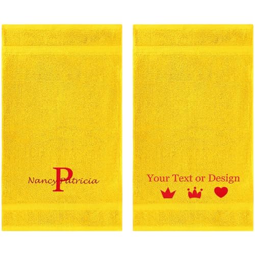 Personalized Passion Towels Set with Embroidered Name, Monogram - 2 Pack Highly Absorbent & Super Soft Turkish Cotton Hand Towels for Spa, Gym, Pool & Hotels - 16"x27" - Yellow - color: Yellow, size: 2 Pack Hand Towels (16"x27")