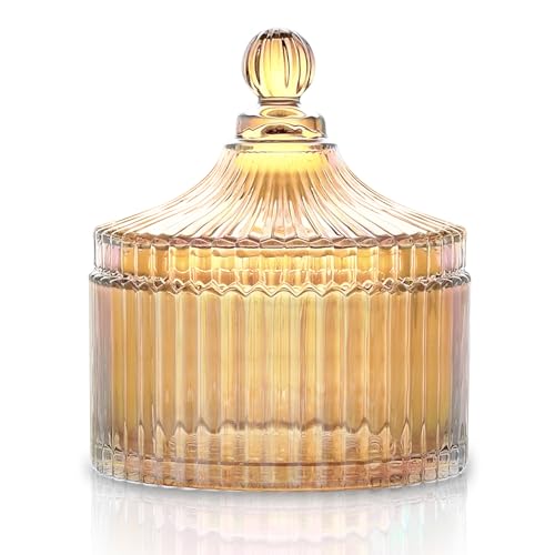Gifts For Women Amber Glass Jars With Lids Candy Dish Aesthetic Room Home Decor Trinket Dish Decorative Jewelry Jar Wedding Party Decorations Trinket Box Storage Container Vanity Bathroom Organizer - color: Amber Medium Yurt-1pcs