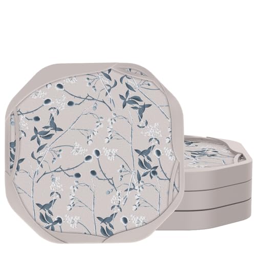 UMIRRO Absorbent Felt & Silicone Drink Coasters Set of 4, Botanical Floral | Leakproof & Non-Slip, Vintage Boho Coffee Table Decor for Home Bar, Kitchen, French Country & Cottage core Style, Octagon 4" - color: 25. Coffee Tree, size: 4 Pack