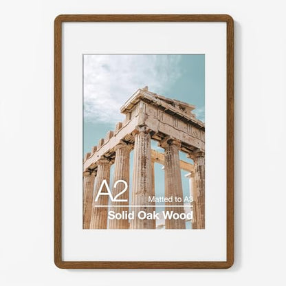 A2 Poster Frame | Solid Oak Wood Poster Frame | Picture Frame With Mat For A3 | Tempered Glass And Hanging Hardware Included | A2 Photo Frame (Walnut, 1 Pack) - color: Walnut, size: A2-1P