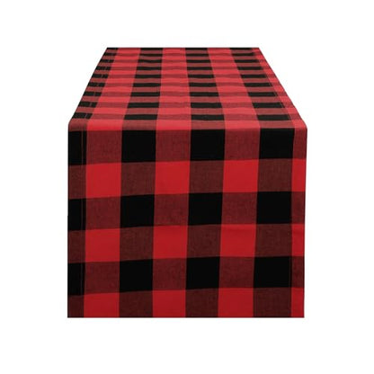 Buffalo Plaid Cotton Blend Table Runner, Classic Farmhouse Checkered Table Runner, 14x72-Red and Black - color: Red and Black, size: 14*72inch