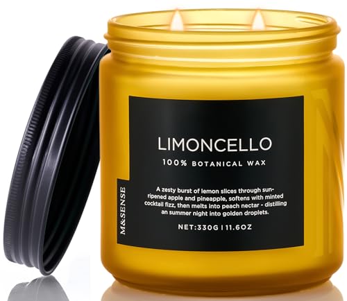 M&SENSE Limocello Scented Candle - 11.6oz Natural Soy Wax Non Toxic | 70-Hour Slow Burning, Summer Lemon Scent for Odor Eliminating, Housewarming Gifts for Spa & Meditation & Relaxing - color: Limoncello, size: Medium Jar