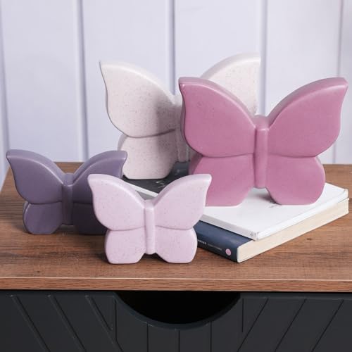 Butterfly Statue Decor Animal Figurine Modern Home Decor 6.7 Inch | Purple Ceramic Minimalist Sculpture Handicraft Gift Table Centerpiece Art for Living Room Bedroom Office