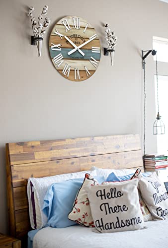 30" Wooden Multi-Color Maritime Coastal Beach Large Roman Wall Clock (Blue, 30 inch) - color: Roman Blue, size: 30 inch