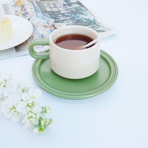 Bone China Tea Cup and Saucer Set with Spoon，Elegant Floral Tea Cup Set (7 oz)，British Coffee Latte Mug for Birthday Party Christmas gift for Friends - color: g-white
