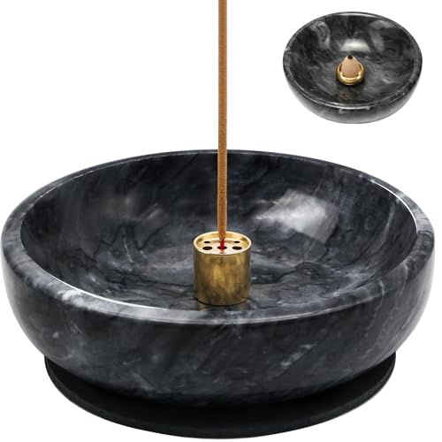 Natural Marble Incense Burner, Stick and Reflux Incense Holder, Handmade Stick Incense Burner, Ideal for Incense Smoking, Incense Burning and Decoration (Extra Large 5.91inBlack) - color: Black, size: Large
