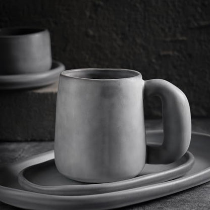 Uaral Ceramic Large Coffee Mugs,Pottery Coffee Mug Set with jumbo handle,Handmade mugs for Coffee,Latte,Milk,Cocoa or Tea,20oz,Set of 2(Dark Gray) - color: Ardoise(Dark Grey)