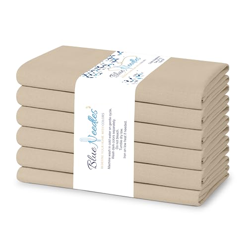 Blue Needles Solid Cloth Napkins Set of 6 Beige 100% Cotton Dinner Napkins 18x18 inches - Spring Summer Easter - Soft, Reusable, Absorbent & Washable Linen, Ideal for Events Parties & Everyday Use - color: Beige, size: 18" x 18" (Set of 6)