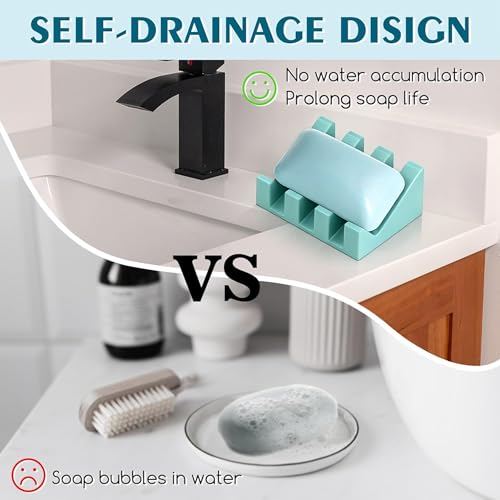 Silicone Soap Dish Self Draining with Suction Cups (Fresh Green,1 Pack) | Waterfall drainage design drains fast to keep soap dry silicone soap saver with reusable suction cups for bathroom & kitchen - color: Xp-fresh Green, size: 1
