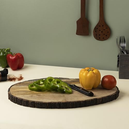 GoCraft Oval Wooden Serving Platter with Tree Bark Edges – Mango Wood Charcuterie Board, 17" x 10", Rustic Platter for Serving Cheese, Appetizers, Snacks, Fruit, and More – Perfect for Entertaining