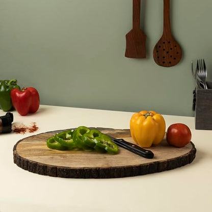 GoCraft Oval Wooden Serving Platter with Tree Bark Edges – Mango Wood Charcuterie Board, 17" x 10", Rustic Platter for Serving Cheese, Appetizers, Snacks, Fruit, and More – Perfect for Entertaining