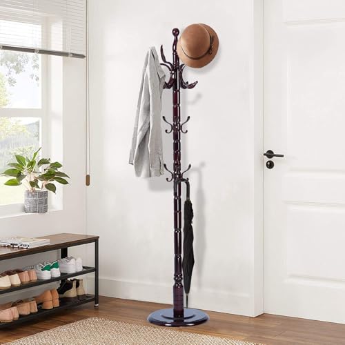 Wooden Coat Rack Freestanding, Solid Wood Fenghuang Gou | Vintage Coat Racks with Sturdy Round Base, Adjustable Height 37.40"-72.83" Entrance Coat Rack for Bedroom Living Room - color: Solid Wood Fenghuang Gou