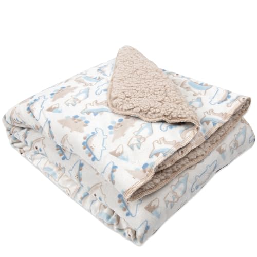 Baby Essentials Sherpa Fleece Baby Blanket 35x30 – Super Soft, Warm Reversible Baby Blankets for Newborns, Infants, Toddlers, and Nursery - color: Dino Print