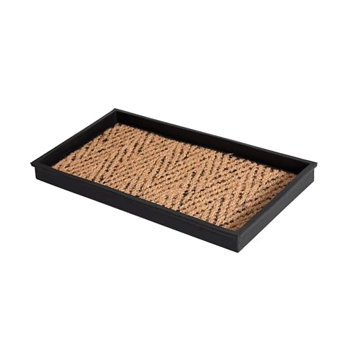 Anji Mountain AMB0BT2F-003 Black Rubber Boot/Shoe Tray with Coir, Fits 2 Pair (24.5" Wide), Tan & Black Insert - color: Tan and Black Insert, size: 24" x 14" x 1.5"