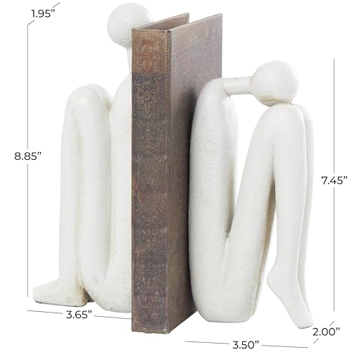 Deco 79 Polystone People Decorative Bookends Non Skid Bookends, Set of 2 Office Bookends4 W, 9" H, White