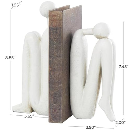Deco 79 Polystone People Decorative Bookends Non Skid Bookends, Set of 2 Office Bookends4 W, 9" H, White