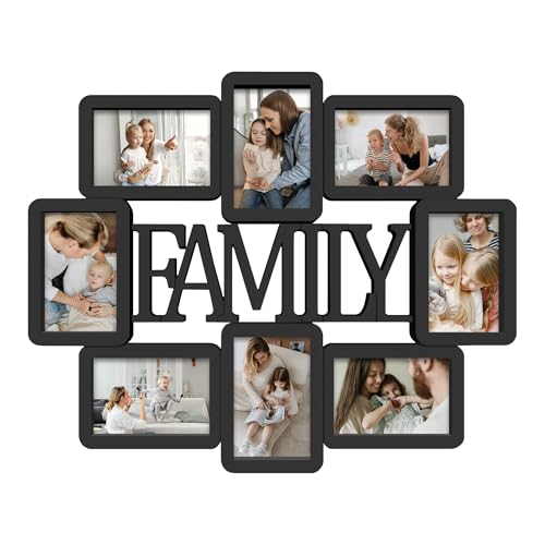 Jerry & Maggie 8 Opening Family Photo Frame 4×6 Frames Family Wall Decor, PVC Gallery Picture Frames Collage Wall Decor for 4×6 Pictures, Stylish & Durable, Black - color: Black, size: Family/ Cut-Out