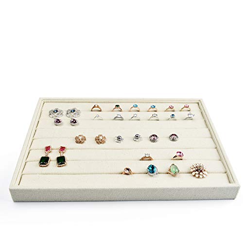 Oirlv Linen 7 Lines Ring Storage Tray Rings Showcase Display Organizer Plate - size: 7 lines