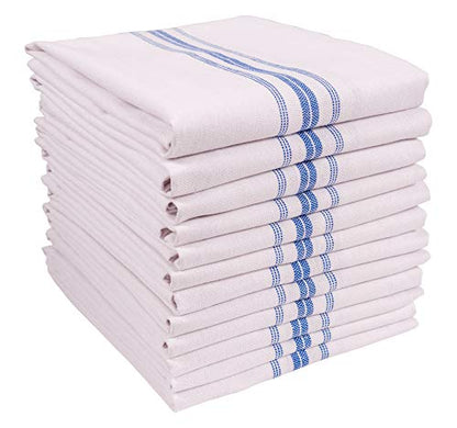 KAF Home Classic Farmhouse Stripe Kitchen Towels, Pure Cotton Dish Towels, Towel Dish Cloths for Cooking, Cleaning, and Dining, Set of 12, Blue - color: Blue