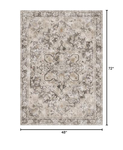 4x6 Rug Beige and Brown Traditional Distressed Aesthetic | Rugs for Dining Room Office- Low Pile Carpet-Non Slip Ultra Soft Pet&Child Friendly-Neutral Modern - color: Brown Beige, size: 4' x 6' (Rectangular)