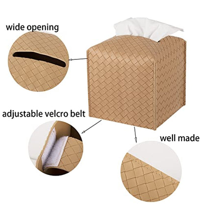 zoocatia Tissue Box Cover PU Leather Tissue Holder Square Facial Tissue Case Facial Paper Organizer Dispenser for Bathroom, Vanity Countertop, Tabletop, Car, Khaki | PU Leather，Easy to Fill, Easy Clean, Decorative Cube Tissue Box Holder for Office, Bathro
