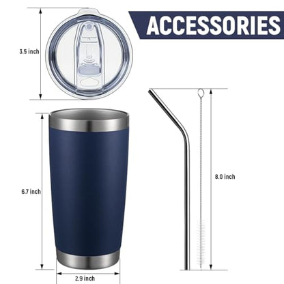 COMOOO 20oz Stainless Steel Navy Tumbler Bulk with Lid and Straw Insulated Coffee Tumbler Cup Double Wall Vacuum Travel Mug for Cold Drinks and Hot Beverage (Navy, 4 Pack) - color: Navy Blue