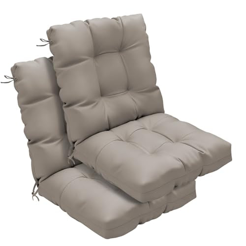 Outdoor Chair Cushions 42x21x4 Inch Set of 2, Beige | Patio Cushions for Dining Rocking Chairs, High Back Soft Seat Pad with Ties, Waterproof Fade Resistant, Indoor Outside Use - color: Beige