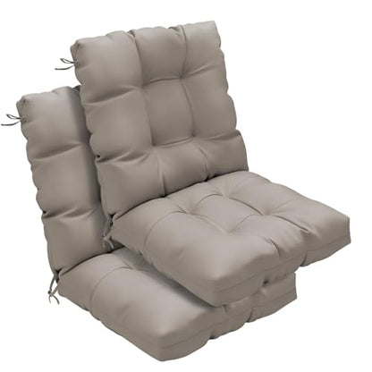 Outdoor Chair Cushions 42x21x4 Inch Set of 2, Beige | Patio Cushions for Dining Rocking Chairs, High Back Soft Seat Pad with Ties, Waterproof Fade Resistant, Indoor Outside Use - color: Beige