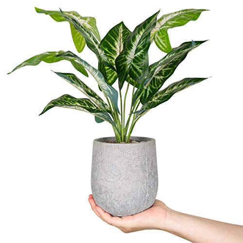 Der Rose 16" Fake Plant Potted Taro Leaf with Rocks for Home Decor | Single potted taro leaf faux plant，a green accent for office desk bathroom shelf and living room，eco-friendly