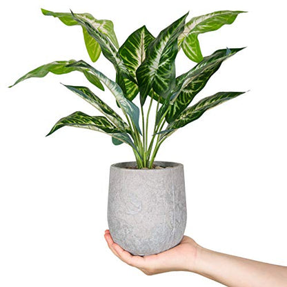 Der Rose 16" Fake Plant Potted Taro Leaf with Rocks for Home Decor | Single potted taro leaf faux plant，a green accent for office desk bathroom shelf and living room，eco-friendly