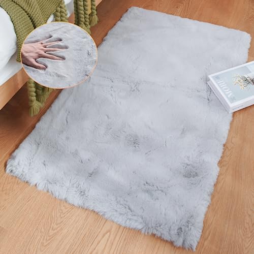 ORINOVA Light Gray Faux Fuzzy Fur Washable Rugs for Bedroom Shaggy Area Rugs for Living Room Grey 2x3 Nursery Rug Home Room Décor - color: Grey, size: 2' x 3' (Rectangular)