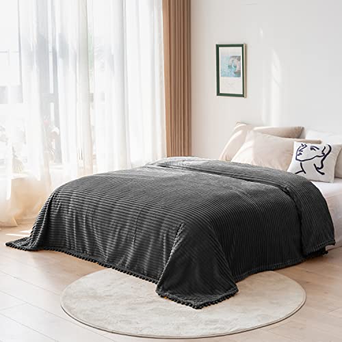 DISSA Fleece Blanket Throw Size – 51x63, Dark Grey – Soft, Plush, Fluffy, Fuzzy, Warm, Cozy – Perfect Throw for Couch, Bed, Sofa - with Pompom Fringe - Flannel Blanket Throw Blanket - color: Dark Grey, size: 51x63"