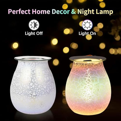 Handcrafted Crackle Glaze Electric Wax Melt Warmer, Smart Timer & Dimmable Candle Warmer Lamp, Flameless Wax Burner for Scented Wax Melts, 2-in-1 Aroma Lamp & Ambient Light, Home Fragrance Gift | Timed + Dimming - color: White Cracks