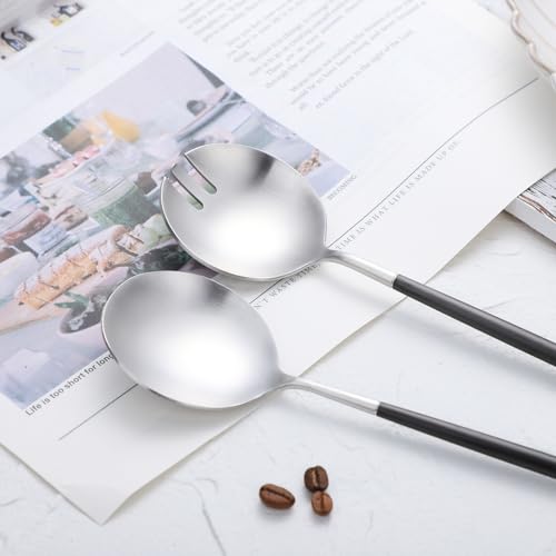 Salad Servers,Spoon and Fork Set 11.41 inch,18/10 Stainless Steel Salad Serving Titanium Plating (black silver) - color: Black/Silver