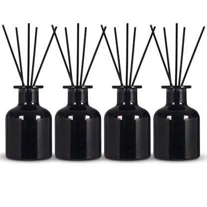 4 Pack Perfume Reed Diffuser Bottle,Empty Big Belly Aromatherapy Essential Oil Bottles Glass Jar with Black Sticks for DIY Fragrance Replacement Diffuser Sets (150ml/ 5 oz, Black Color) - color: Black( 5 Oz )