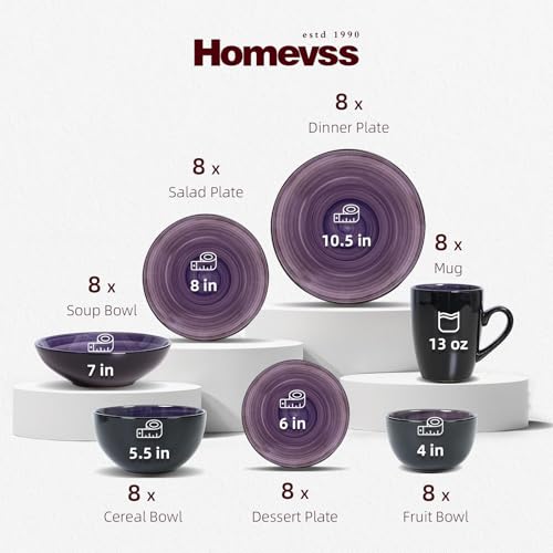 Stoneware Sonoma 56pc Dinnerware Set, Black + Speckled Spin Wash Purple - color: Purple
