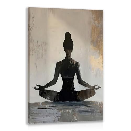 GELDSTEI Wrapped Canvas Meditation Yoga Girl Wall Art 16x24 in | Zen Space Wall Decor, Modern Meditation Art Print, Peaceful Gift for Yoga Studio and Relax Room - color: Black-White, size: 24"L x 16"W