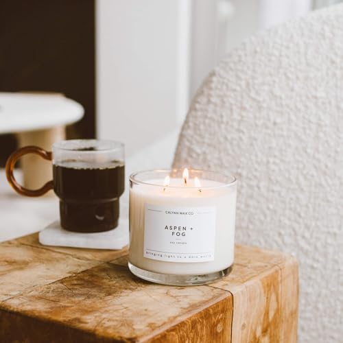 Aspen & Fog 3 Wick Scented Candle - 43 Hour Burn | Made in the USA Luxury Clean Soy Wax Candles - Long Lasting Large Glass Jar Candle for Home - 3 Wicks - 14.9oz - color: Aspen + Fog