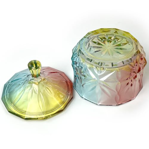 Colorful Crystal Glass Candy Snack Barrel Storage Jar Embossed Luxury Cookie Buffet Canister With Lids Jewelry Box Jar Biscuit Containers - color: Treasure Box-02