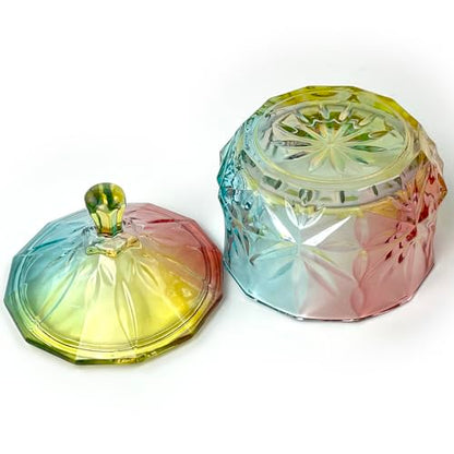 Colorful Crystal Glass Candy Snack Barrel Storage Jar Embossed Luxury Cookie Buffet Canister With Lids Jewelry Box Jar Biscuit Containers - color: Treasure Box-02